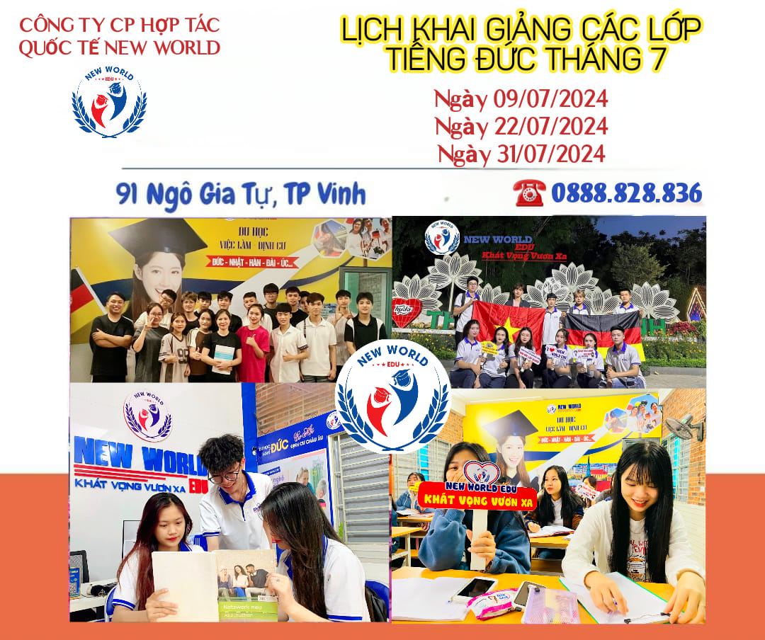 NEW WORLD THÔNG BÁO LỊCH KHAI GIẢNG CÁC LỚP TIẾNG ĐỨC THÁNG 07/2024